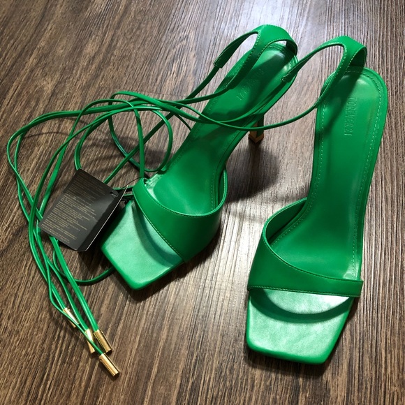 Forever 21 Green Square Toe Lace Up Heels - Picture 7 of 17